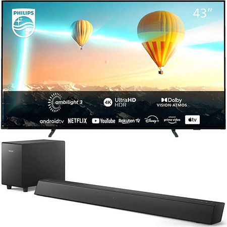 Philips 43 4K LED TV mit Ambilight + Philips B5305 Soundbar + Sub 508,90€ (statt 573€)