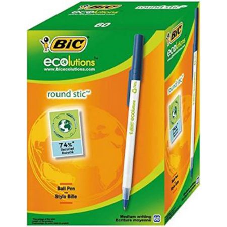 60er Pack BIC ECOlutions Round Stic Kugelschreiber, 0,4mm, blau ab 10,09€ (statt 14€)   Prime Sparabo