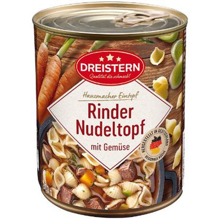 Dreistern Rindernudeltopf mit Gemüse, 800g für 2,46€   Prime Sparabo