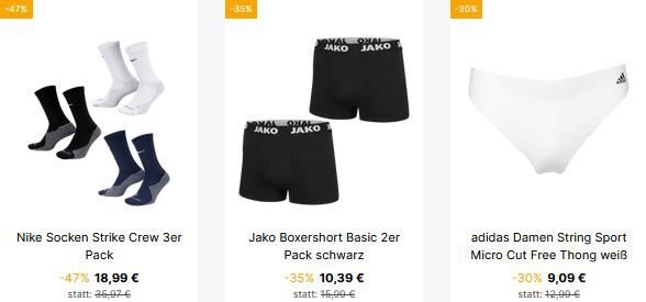 Geomix: Unterwäsche und Socken Sale   z.B. Jako 12 Shorts + 12x Socken für 58€ (statt 70€)