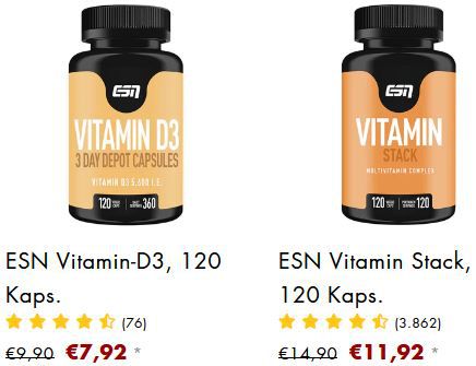 ESN: 20% Rabatt auf Vitalstoffe   z.B. ESN Green Tea Giga Caps, 90 Kaps ab 17,52€ (statt 27€)