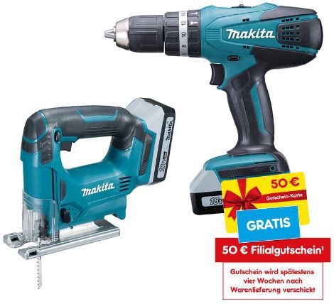 Makita Kombo Kit Stichsäge + Akkuschrauber + Tasche für 211€ (statt 215€) + 50€ Gutschein