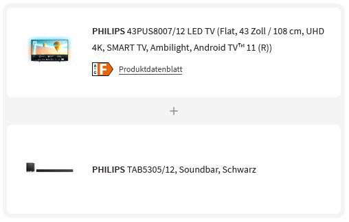 Philips 43 4K LED TV mit Ambilight + Philips B5305 Soundbar + Sub 508,90€ (statt 573€)