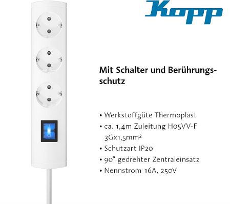 Kopp UNOversal plus 3 fach Steckdosenleiste für 8,95€ (statt 14€)   Prime