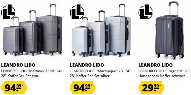 SportSpar: Leandro Lido Koffer Sale ab 29,99€   z.B. Collepino 3er Koffer Set ab 89,99€