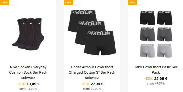 Geomix: Unterwäsche und Socken Sale   z.B. Jako 12 Shorts + 12x Socken für 58€ (statt 70€)