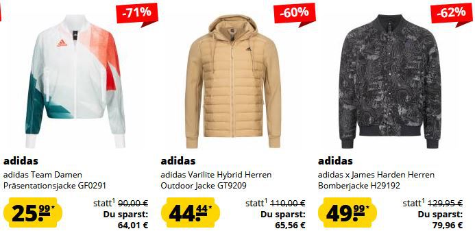 SportSpar adidas Jacken Sale ab 24,99€   z.B. Varilite Hybridjacke für 44,44€ (statt 54€)