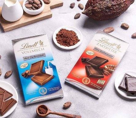 Lindt Feinste Vollmilch Schokolade ohne Zuckerzusatz, 100g für 2,15€ (statt 3,50€)