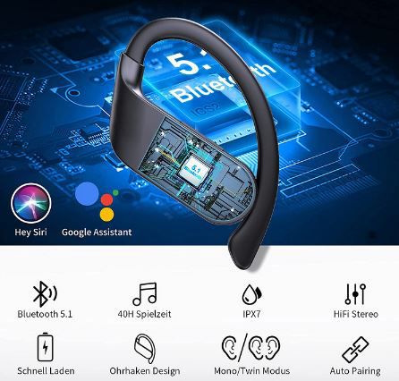 Boytond Bluetooth 5.1 Sport Kopfhörer mit Noise Cancellation für 14,99€ (statt 37€)