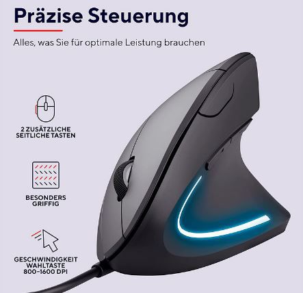 Trust Verto Ergonomische Maus mit 1.600 DPI für 13,99€ (statt 19€)