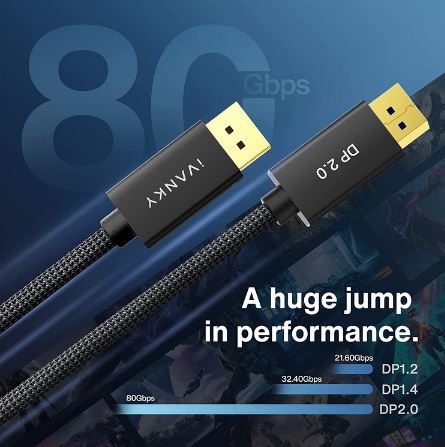 IVANKY DisplayPort 2.0 Kabel mit 2m, 8 16K@60Hz, 4K@240Hz für 10,49€ (statt 21€)
