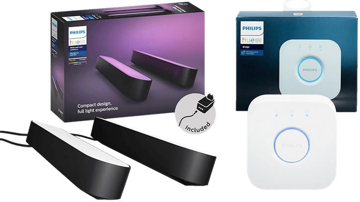 2x PHILIPS Hue White & Col. Amb. Play Lightbar + Bridge für 109,99€ (statt 150€)