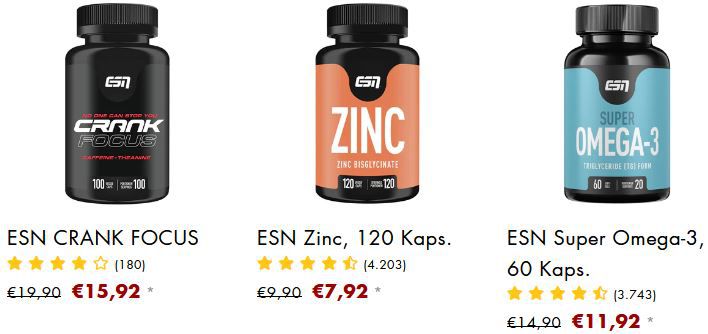 ESN: 20% Rabatt auf Vitalstoffe   z.B. ESN Green Tea Giga Caps, 90 Kaps ab 17,52€ (statt 27€)