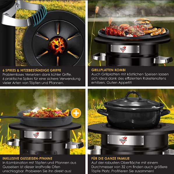 Kesser Raketenofen Inkl. Grillpfanne aus Gusseisen für 75,80€ (statt 90€)