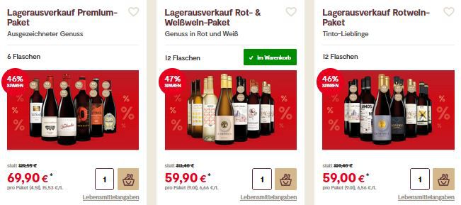 Vinos Lagerausverkauf: Weine im Paket oder Einzelweine im Sale + 10€ Extra Rabatt