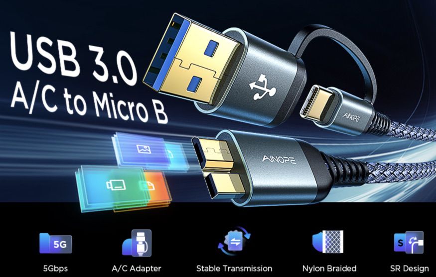2in1 AINOPE USB C / A Kabel (0,5m) auf Micro USB B für 5,99€ (statt 12€) – Prime