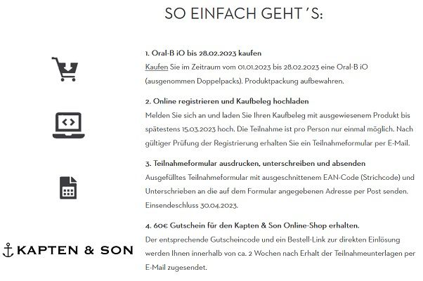 Beim Kauf einer Oral B iO einen 60€ Gutschein von Kapten & Son erhalten