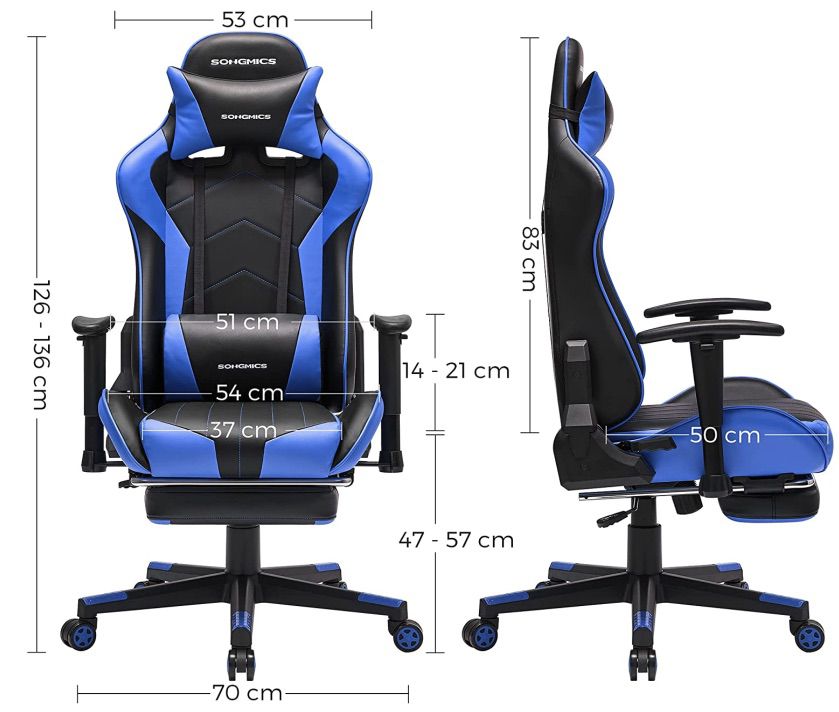 SONGMICS RCG016 Gaming Stuhl bis 150kg in Schwarz / Blau für 79,49€ (statt 160€)