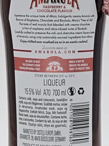 Amarula Raspberry, Chocolate & Baobab Sahnelikör (0,7l) für 8,49€ (statt 13€)