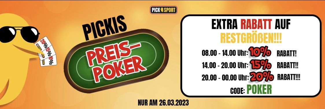 Picksport Preis Poker mit 20% Rabatt auf Restgrößen   bis Mitternacht