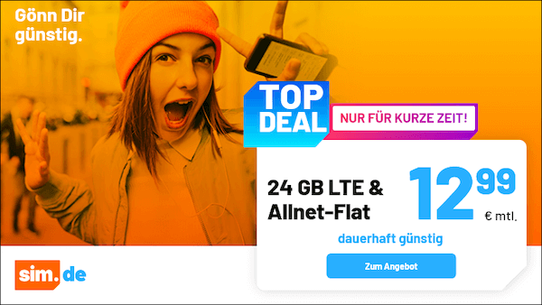o2 Allnet Flat von Sim.de mit 24GB LTE für 12,99€ mtl.