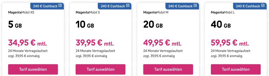 240€ Cashback auf alle Telekom MagentaMobil Verträge