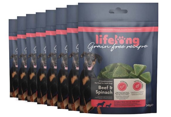 8 x 240g Amazon Marke: Lifelong   Hundeleckerli Rind & Spinat für 14,39€ (statt 21€)   Prime