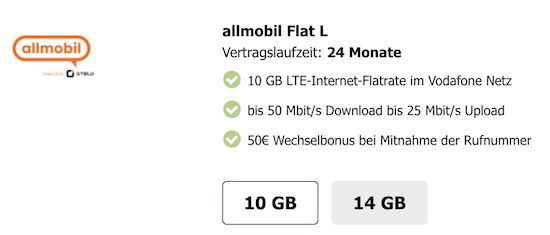 Vodafone Allnet Flat 10GB LTE für 7,99€ mtl.   OHNE AP + 50€ Bonus