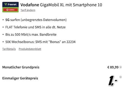 Samsung Galaxy S23 Ultra für 1€ + Vodafone Allnet Unlimited 5G/LTE 89,99€ mtl. + 50€ Bonus