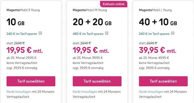 Telekom MagentaMobil Flex M Young mit 40GB 5G/LTE für 19,95€ mtl.