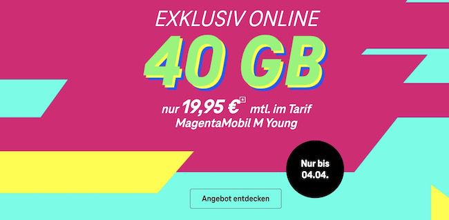 Telekom MagentaMobil Flex M Young mit 40GB 5G/LTE für 19,95€ mtl.