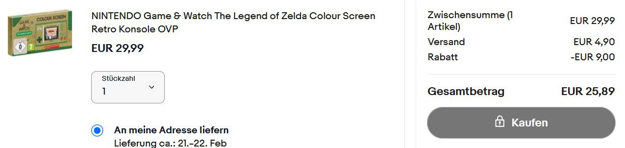 Nintendo Game & Watch The Legend of Zelda für 25,89€ (statt 42€)
