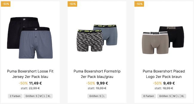 50% Rabatt auf Puma Unterwäsche + VSK frei ab 20€
