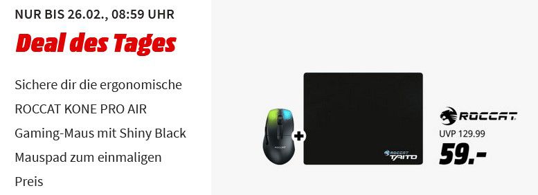 Roccat Kone Pro AIR   Kabellose Gaming Maus für 59€ (statt 112€) + gratis Mousepad