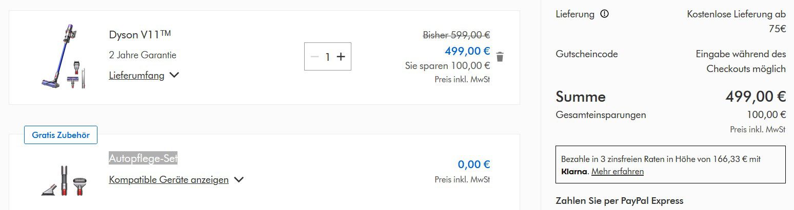 Dyson V11 Total Clean (2022) für 499€ (statt 594€) + gratis Autopflegeset