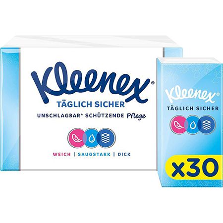 30 x 9 Kleenex Täglich Sicher Taschentücher, 4-lagig ab 2,39€ &#8211; Prime Sparabo