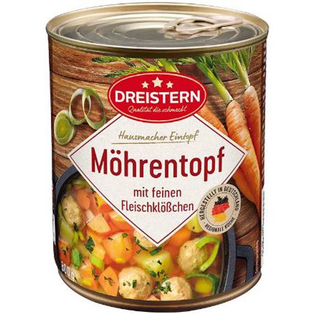 800g Dreistern Möhreneintopf mit Fleischklößchen ab 2,80€ (statt 4€)