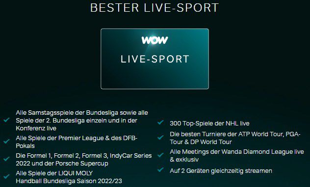 12 Monate WOW Live Sport Ticket (Bundesliga uvm.) für 19,99€ mtl. (statt 30€)