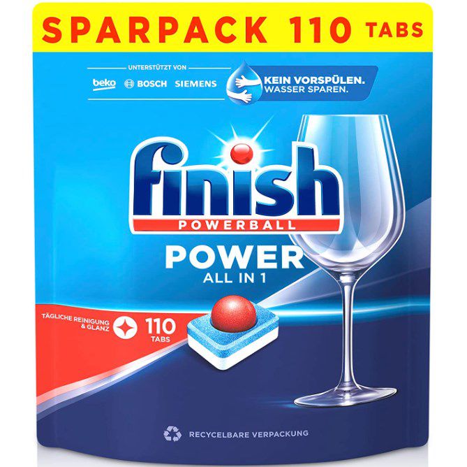 110er Pack Finish All in 1 Spülmaschinentabs Powerball für 11,47€ (statt 15€)