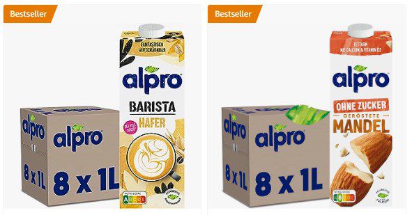 Alpro vegane Drinks   z.B. 8x Barista Hafer Drink ab 14,72€ (statt 20€)