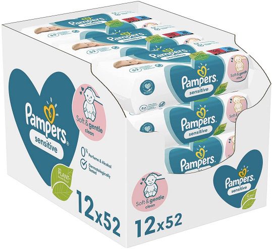 12x Pampers Feuchttücher sensitive (je 52 St.) für 9,59€ (statt 16€)