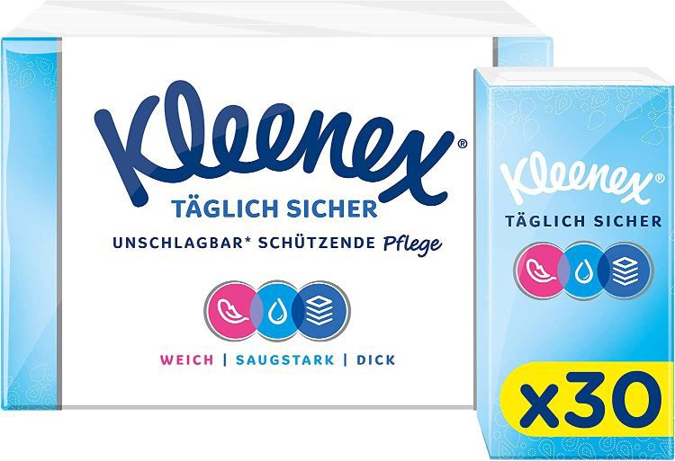 30 x 9 Kleenex Täglich Sicher Taschentücher, 4 lagig ab 2,39€   Sparabo