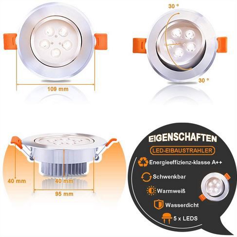 20er Pack Swanew LED Einbaustrahler, 5W, 3.200K, 420lm für 44,79€ (statt 64€)