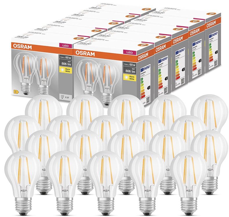 20x OSRAM LED Base Classic A Lampe (E27) mit 7W & warmweiß für 22,94€ (statt 35€)