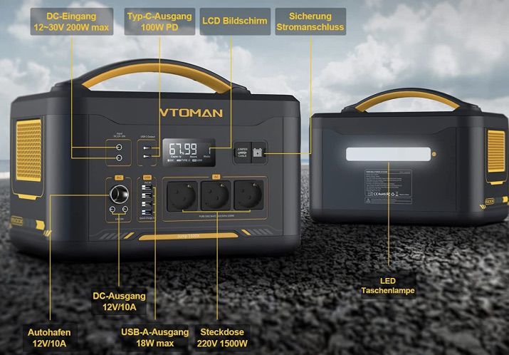 VTOMAN Jump 1500X Powerstation mit 1500W/828Wh + 100W Solarpanel für 999€ (statt 1.599€)