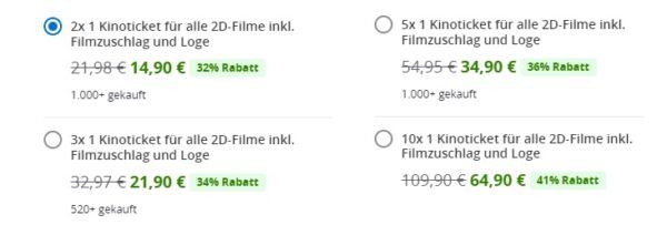 2 oder 5 Cinemaxx Kinogutscheine   2D Vorstellungen inkl. Zuschlag & Loge ab 14,90€ / 34,90€