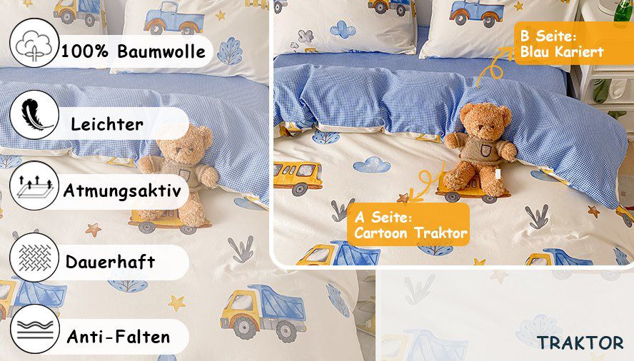 Traktor Kinderbettwäsche (135x200) mit Kissenbezug (50x75) für 14,99€ (statt 30€)