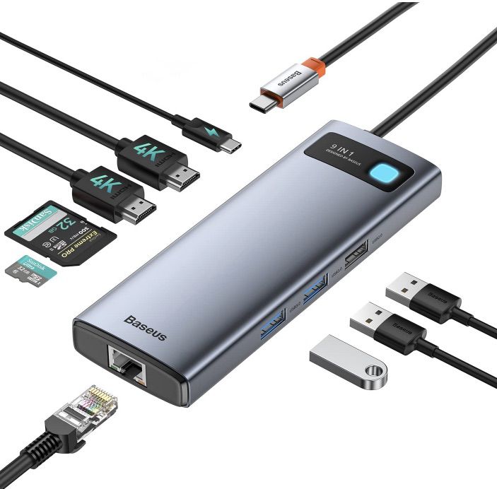 Baseus 9in1 USB C HUB mit 2x 4K HDMI &#038; 100W PD für 39,99€ (statt 60€)