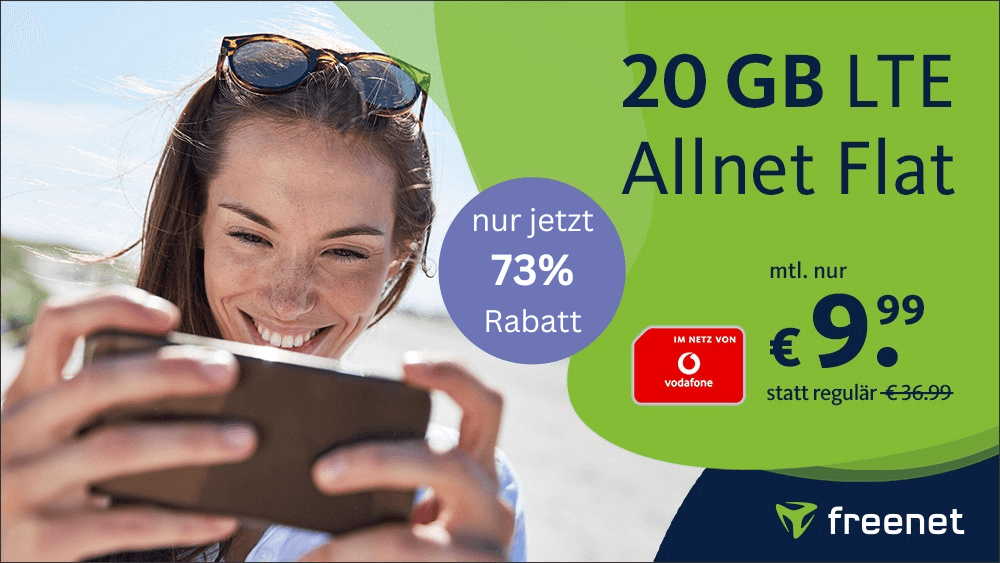 🔥 Vodafone Allnet Flat mit 20GB LTE für 9,99€ mtl.