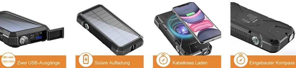 GOODaaa 26800mAh Solar Powerbank mit Qi Ladestation für 14,99€ (statt 30€)